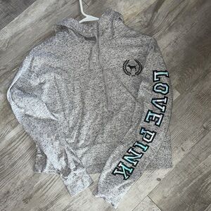 PINK Victoria's Secret Gray logo crop long sleeve hoodie top and Stylish XS